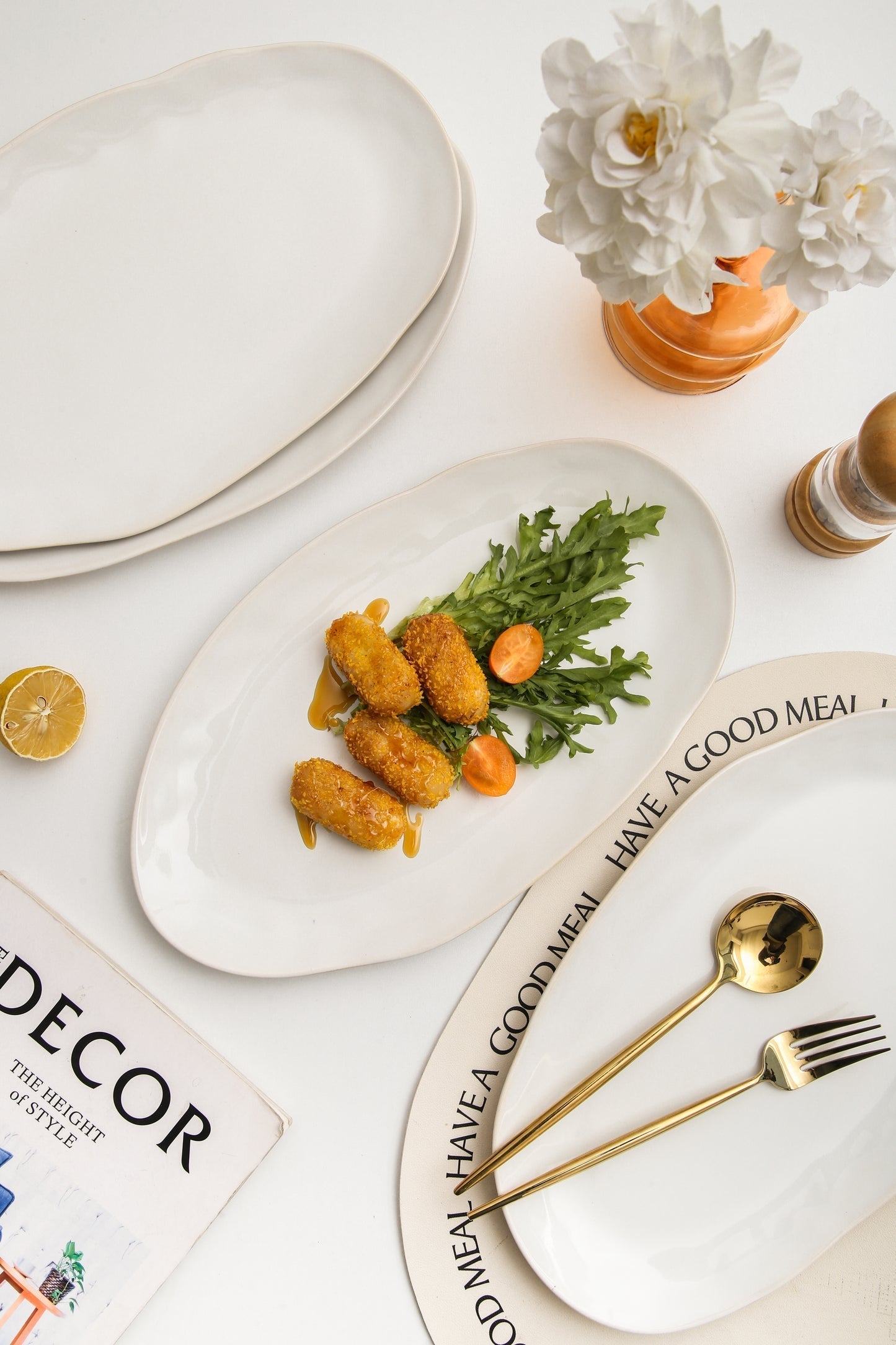 3-Piece Stoneware Serving Platter Set in Pearl White